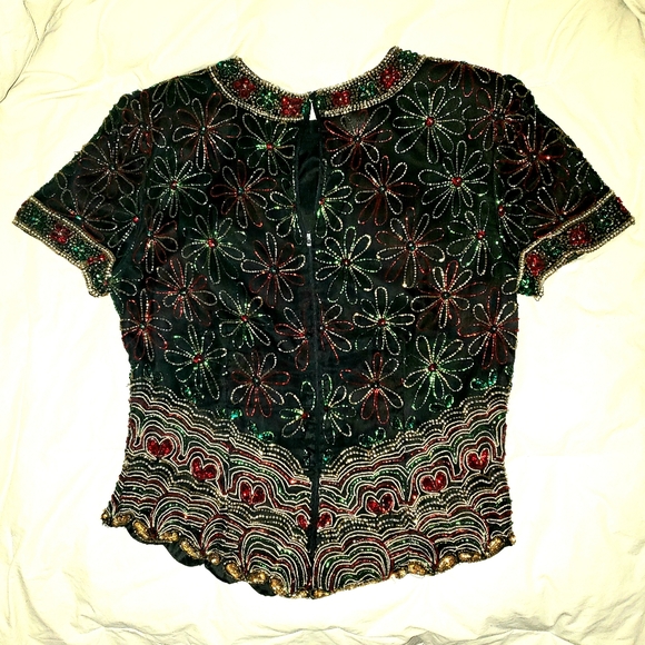 SALE Laurence Kazar Beaded top Black Holiday M - Picture 3 of 5